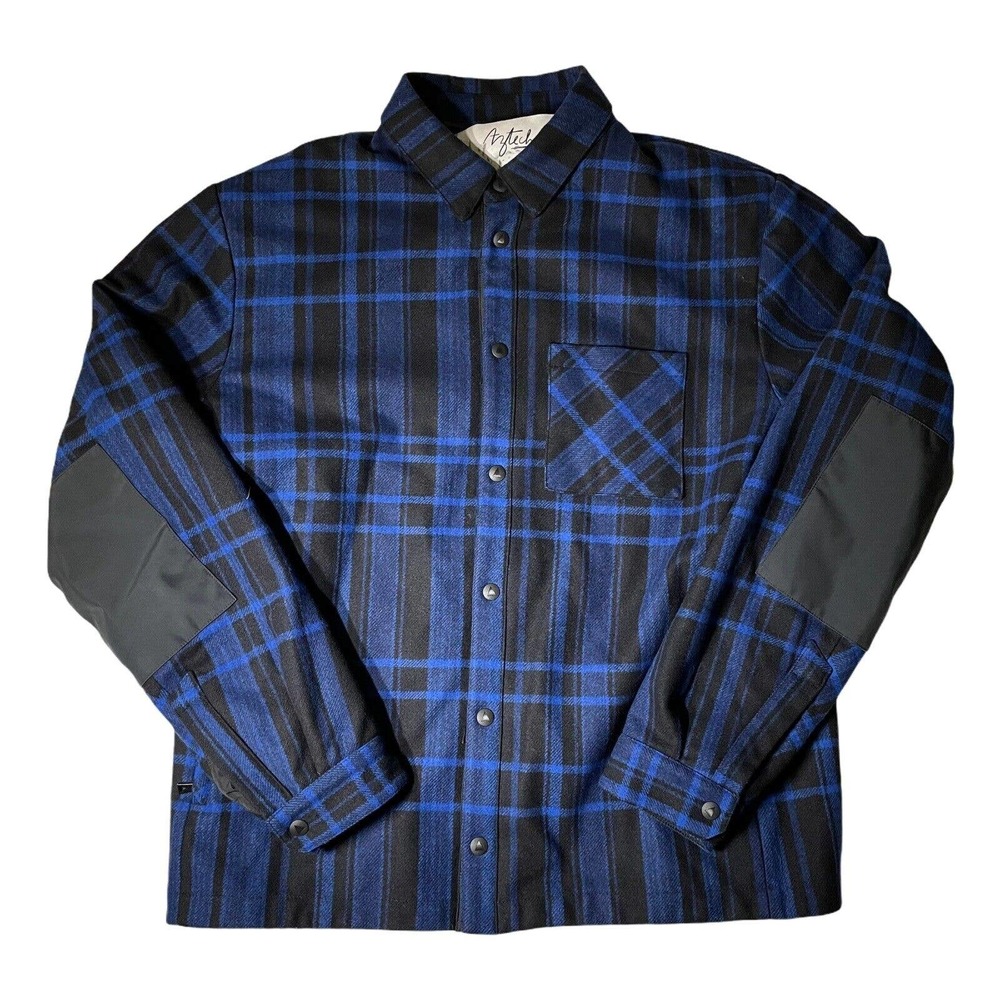 Aztech‎ Mountain Cobalt Blue Padded Flannel Over shirt XXL Wool Blend